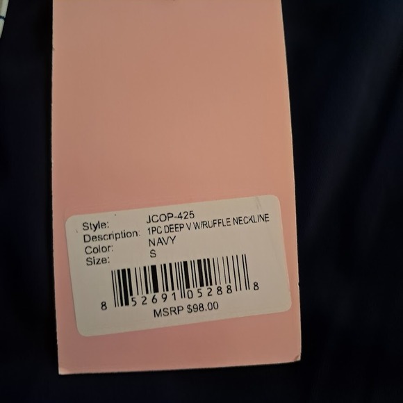 JUICY COUTURE‎ Sz S 1 Piece Swimsuit Deep Ruffle V-Neck & Back Navy Blue NWT $98 - Picture 5 of 9